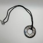 Lia Sophia  Round Mosaic Mother of Pearl Pendant Necklace Black Suede Cord Photo 2