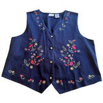 Vintage Bobbie‎ Brooks Cotton Embroidered Vest Floral 90s Size Large Blue Photo 0