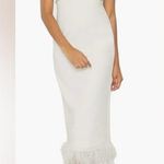 Likely NWOT Corianne Sleeveless White Feather Trim Empire Waist Midi Dress sz 8 Photo 0
