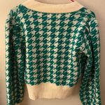 &Merci Women’s Green and Cream Houndstooth Cropped Cardigan SzMedium Size M Photo 2