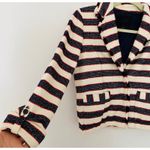 J Crew Collection Legion Stripe Cotton Blend Cropped Blazer Roll Sleever Sz 2 Blue Photo 6