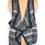 Karen Kane Black White Geometric Knit Waterfall Open Front Neutral Vest Plus 3X Photo 5