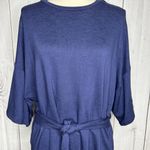 SHOP BASIC USA Tunic Top Boutique Tie Front Short Sleeve Sz S Blue Knit Photo 2