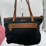 Michael Kors  Black Nylon Tote Bag Brown Trim Gold Hardware Travel Shopper Photo 0