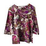 d & co. Floral Paisley Print Top Purple Gold White 3/4 Sleeve Blouse L Purple Size L Photo 6