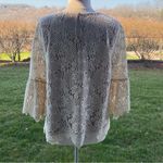Entro  Top Floral Lace Mesh Cream Lace-Up Bell Sleeve Blouse Photo 7