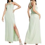 Topshop New Ring Detail Halter Neck Side Slit Maxi Dress Sage Green Size 6 Photo 1