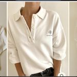 ANINE BING  TATUM POLO SWEATSHIRT IN IVORY REVOLVE $200 casual logo winter Photo 1