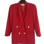Linda Allard For Ellen Tracy Women’s Wool Long Blazer Petite Size 6 Red Fitted Photo 0