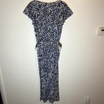 Tanya Taylor Avalon Jumpsuit Linen Blend Short Sleeve V-Neck Floral Navy 8 Photo 5