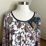 Calvin Klein  Blouse Womens 2X White Floral Multicolor Black Faux Leather Trim Photo 2