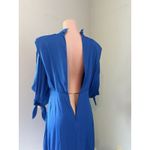 FARM RIO SHOULDERPADS SATIN LONG SLEEVE BLUE MAXI DRESS SIZE LARGE $260 NWT #194 Photo 3