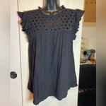Loft  Black Cotton Eyelet Ruffle Trim Top Small EUC Photo 5
