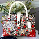 Coach  Mercer Satchel Floral Print Handbag with Red Accents Photo 0