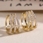 18K Gold Plated Three Circles Hoop Earrings for Women, CZ Cubic Zirconia Earrings Photo 0