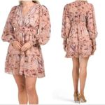 O.P.T. Boho‎ Floral Metallic Long Sleeve XS Mini Dress Pink Photo 1