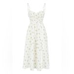 House Of CB Christabel Floral Shirred Midi Dress, Ivory, L+ Photo 6
