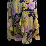 Notations Vintage  Dark Blue Yellow Pink Floral Midi Skirt Photo 2
