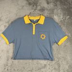 Urban Outfitters  Shirt Women Large Blue Yellow Crochet Flower Crop Casual Hippie Photo 1