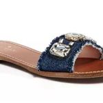 Kate Spade Chance Flat Side Sandals (8.5M) Rhinestone Embellished Denim Leather Photo 0