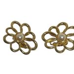 Vintage Gold Tone Floral Faux Pearl Statement Earrings Jewelry for Her Post Back Gold Photo 10