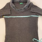 United Colors Of Benetton Gray Knit Long Sleeve Midi Dress w/ Faux Fur Sz M Wool Photo 7