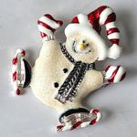 Vintage Holiday Snowman on Skates with Sparkles Brooch Pin Stocking Stuffer Silver Photo 1