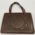 Unique Vintage Vtg Aztec Hand Tooled Large Leather Purse Mayan Calendar/Bull FightChief Satchel Photo 0