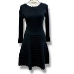 Kate Spade Size S Knit Pointelle Dress Black Ruffle Neck Sleeves Cocktail Photo 1