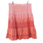 Ultra Pink  Women's Crochet Lace Skirt Size Med Coral Ombre Lined‎ Knee Length Photo 2