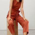 Everlane The Luxe Cotton Tank Jumpsuit Wide Leg Cropped Rust XXS Photo 1