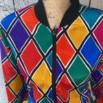 Alia Multicolored Diamond Design Bomber Jacket size Large Photo 4