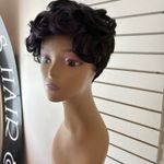Black short, curly wig with purple streaks Size undefined Photo 9