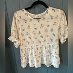 Paper Crane NWOT Baby Doll Ivory Floral Print Short Sleeve Blouse | Women’s Sz M Photo 1