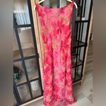 Vintage 90s CDC Maxi dress Floral cowl neck Slip midi hawaiian flowers print Cut Pink Size 10 Photo 2