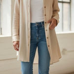 Free People Women’s Beige Linen Dress Long T-Shirt Size XL Photo 0