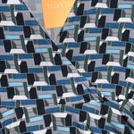 Ellen Tracy Short Sleeve Stretchy Faux Wrap Cinch Side Blue Geo Top M Photo 3