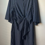 Mlle Gabrielle  Size XL Dress Black Blue White Striped Tie Front Keyhole Neck Photo 0
