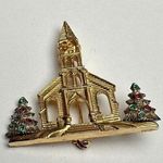 Darlene Church With Rhinestone Christmas Trees Brooch Pin Two Tone Gold Photo 0