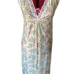 nightgown vintage 1970s floral deep V neck blue pink orange Size L Photo 0