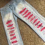 Zoomp Vintage Light Washed Distressed Pink Overlay Denim Jeans Size 36 Blue Photo 0