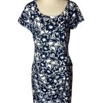 Talbots  Navy Blue And White Woodland Floral Jersey Tie Front Sheath Dress Size M Photo 1