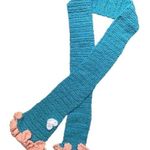 Hand Knit Barbie Core Cute Kawaii Teal Knit Scarf Pink Ruffle Trim White Heart Blue Photo 0