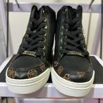 Guess  Black Gold Figz Wedge Lace Up Zipper Side Sneakers Shoes Womens 5 M Photo 4