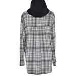American Eagle  Womens Grey Plaid Long Sleeve Hooded Button Up‎ Shirt Medium Photo 3