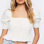 Forever 21 White Summer Cottage Balletcore Puff Sleeved Smocked Crop Top Blouse Photo 1