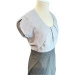 LOVE 21 Round Scoop Neck Pleated Split Sleeve Midi Beige Gray Dress Size Medium Photo 6