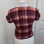 Lucky Brand  V-neck Sheer Plaid Tie Front T-shirt Burgundy & Pink Sz XS Photo 4