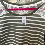 Garage  Olive Green & Cream stripe with lace shoulders sweatshirt Sz M NWT Photo 1