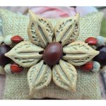 None Vintage Jewelry Bracelet Seed Pod Floral Wooden Handmade One Size Slide Closure Photo 2
